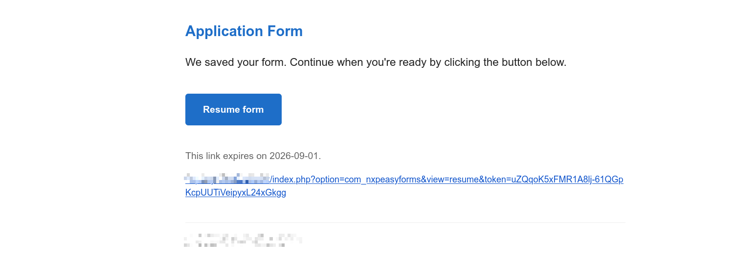 Resume email as received in a mail client, showing the one-click resume button